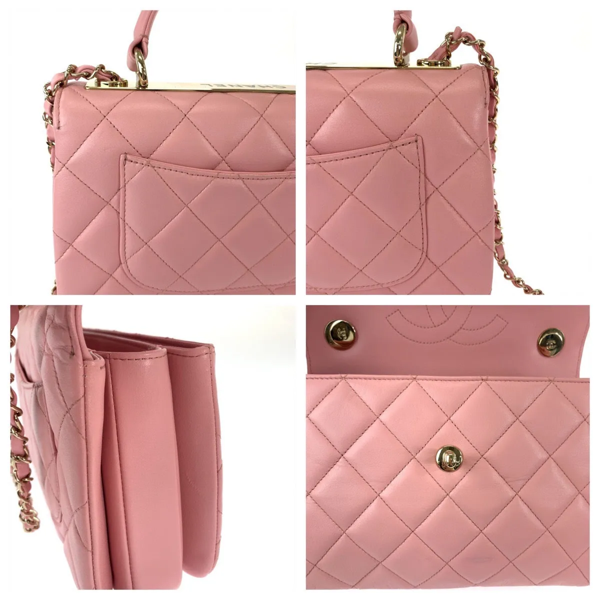 CHANEL Handbag lambskin Pink Gold Metal Chain Shoulder Bag Handbag 2way Matrasse COCO Mark Turnlock With logo Women Used