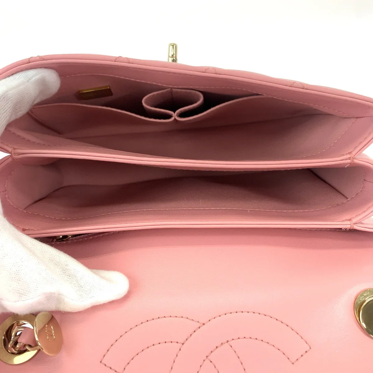 CHANEL Handbag lambskin Pink Gold Metal Chain Shoulder Bag Handbag 2way Matrasse COCO Mark Turnlock With logo Women Used