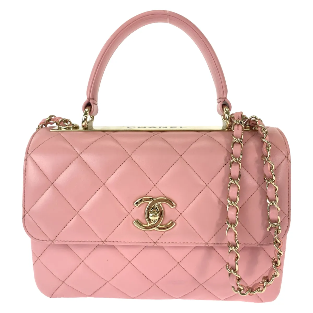 CHANEL Handbag lambskin Pink Gold Metal Chain Shoulder Bag Handbag 2way Matrasse COCO Mark Turnlock With logo Women Used