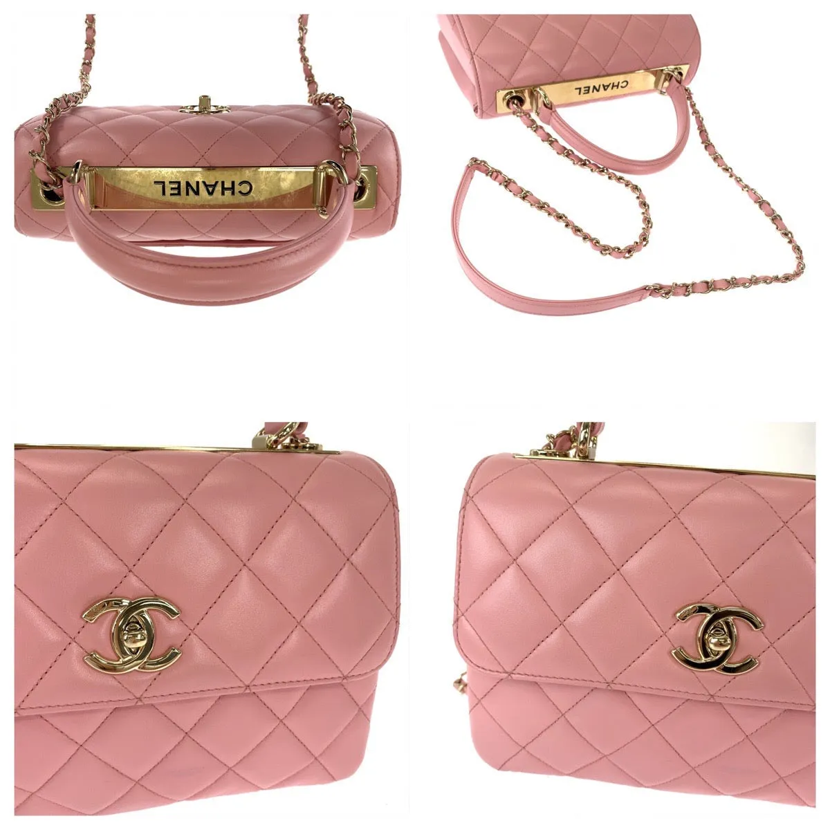 CHANEL Handbag lambskin Pink Gold Metal Chain Shoulder Bag Handbag 2way Matrasse COCO Mark Turnlock With logo Women Used
