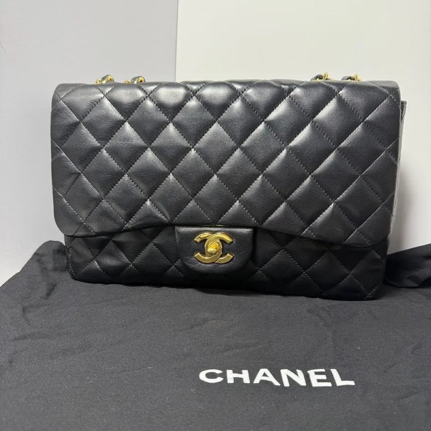 Chanel Jumbo Lambskin Single Flap Black Shoulder Bag