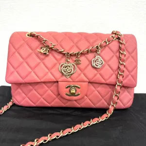 Chanel Lambskin Single Flap Bag Medium Pink Shoulder Bag with Charms Series 19 FM0037