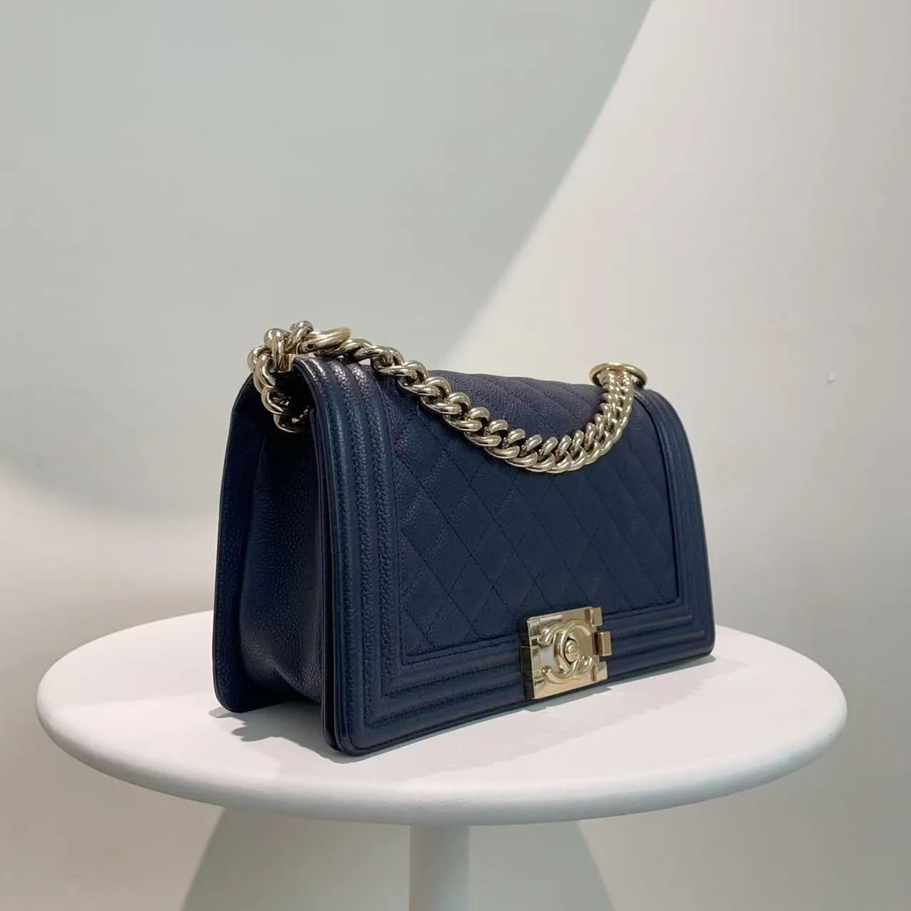 Chanel Leboy Caviar Navy Shoulder Bag