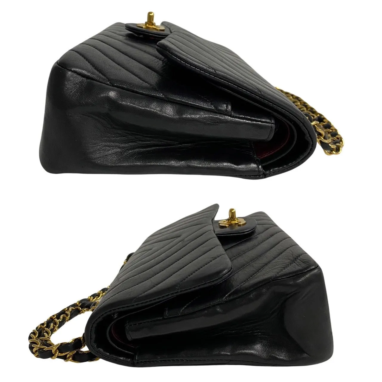 Chanel Medium Chevron Double Flap Bag Leather Shoulder Bag in Good condition