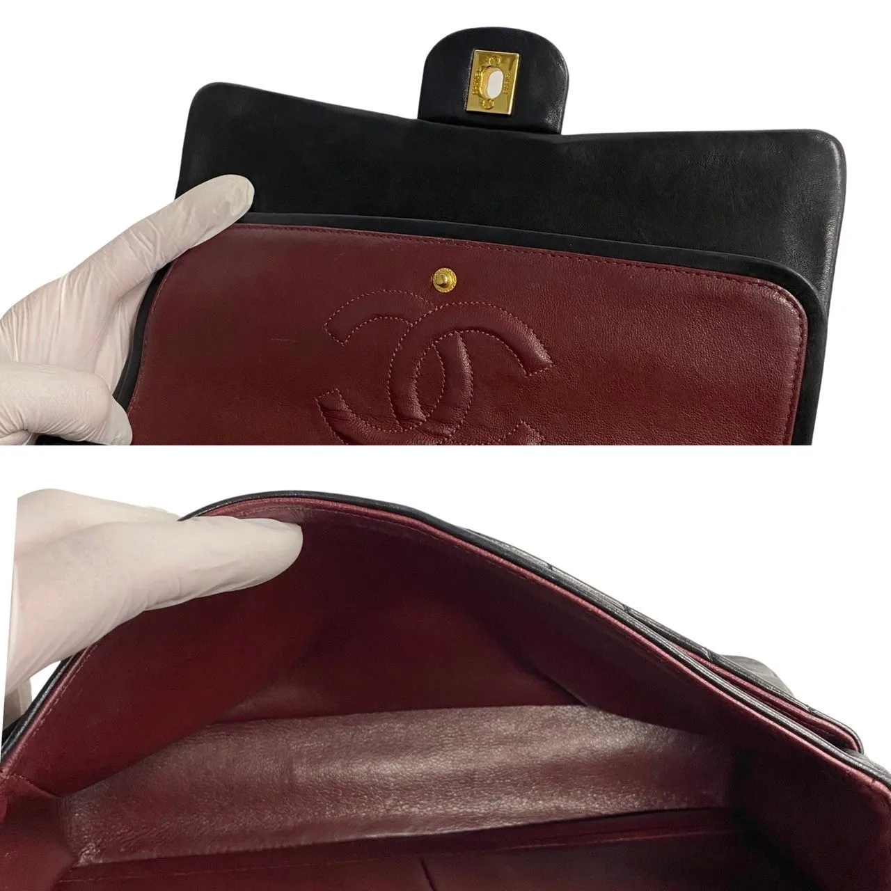 Chanel Medium Chevron Double Flap Bag Leather Shoulder Bag in Good condition