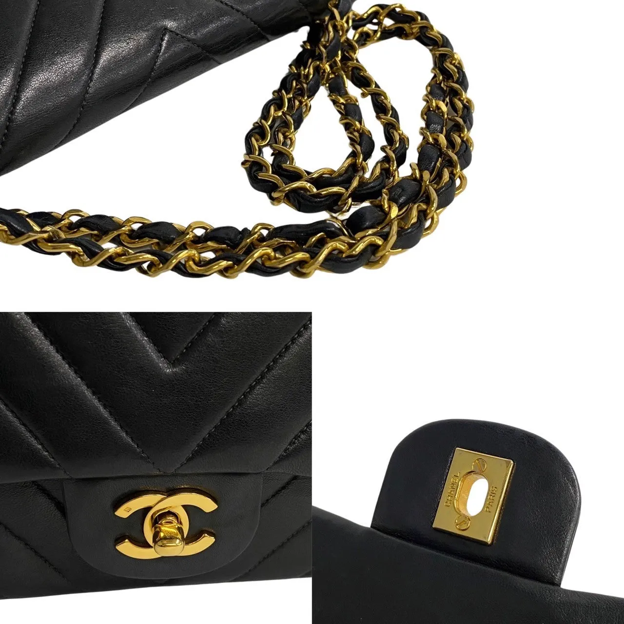 Chanel Medium Chevron Double Flap Bag Leather Shoulder Bag in Good condition