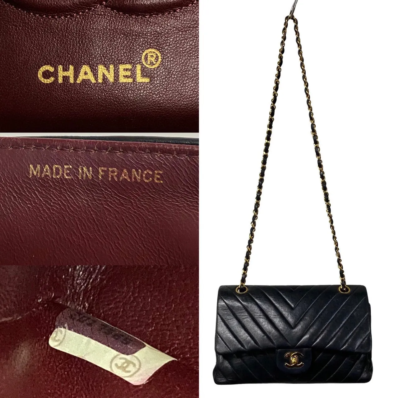 Chanel Medium Chevron Double Flap Bag Leather Shoulder Bag in Good condition