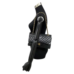Chanel Medium Chevron Double Flap Bag Leather Shoulder Bag in Good condition