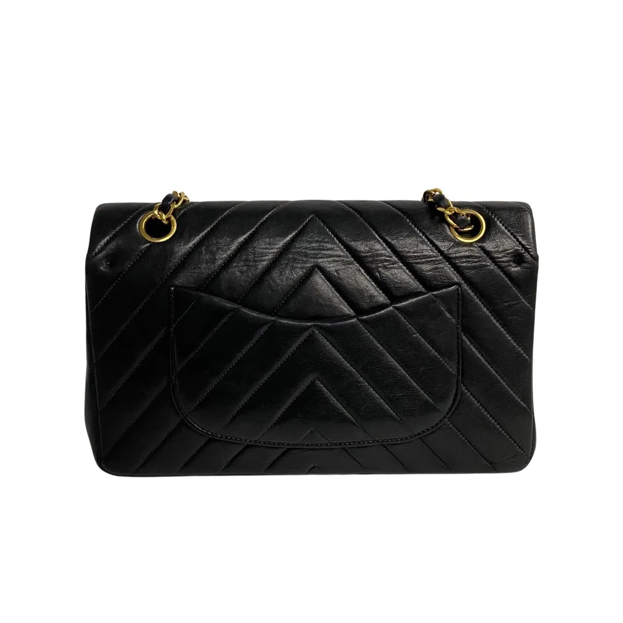 Chanel Medium Chevron Double Flap Bag Leather Shoulder Bag in Good condition
