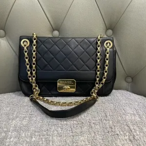 Chanel Medium Classic Flap Bag Black Lambskin Leather Shoulder Bag