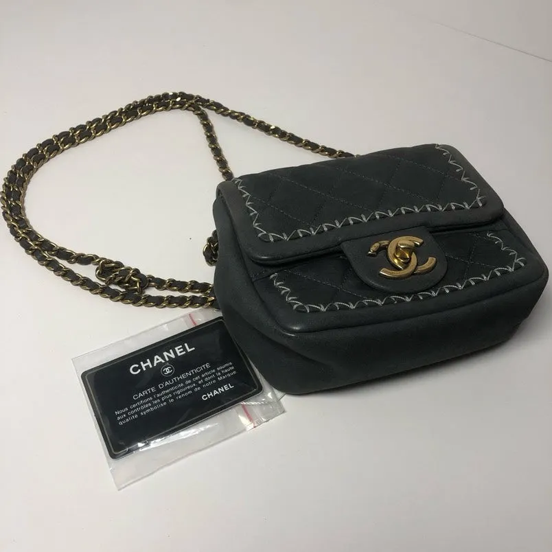 Chanel Mini Classic Flap Grey Shoulder Bag