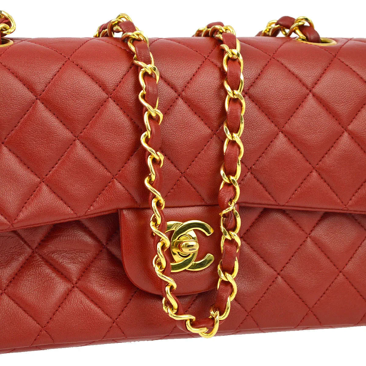 Chanel * Red Lambskin Small Classic Double Flap Shoulder Bag
