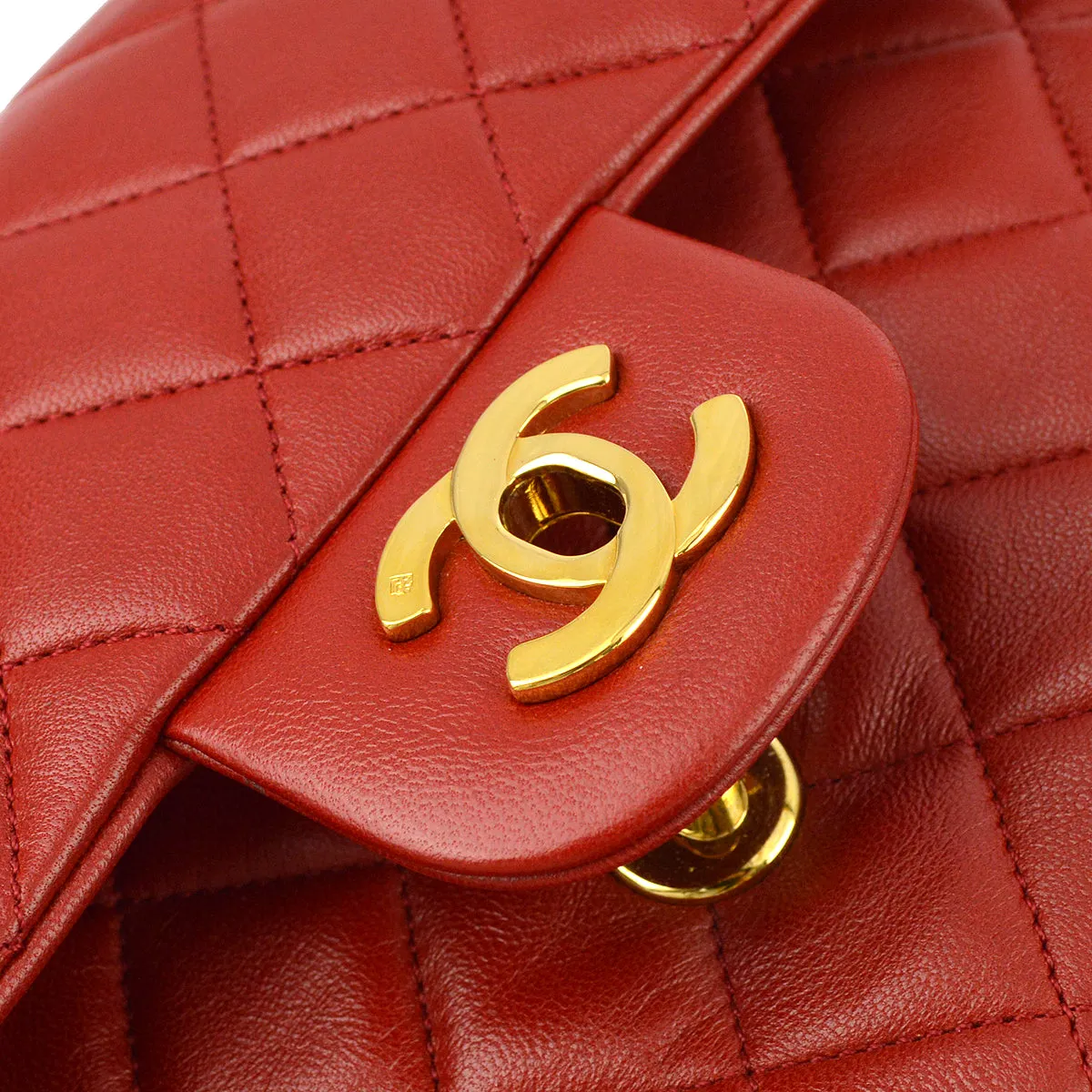 Chanel * Red Lambskin Small Classic Double Flap Shoulder Bag