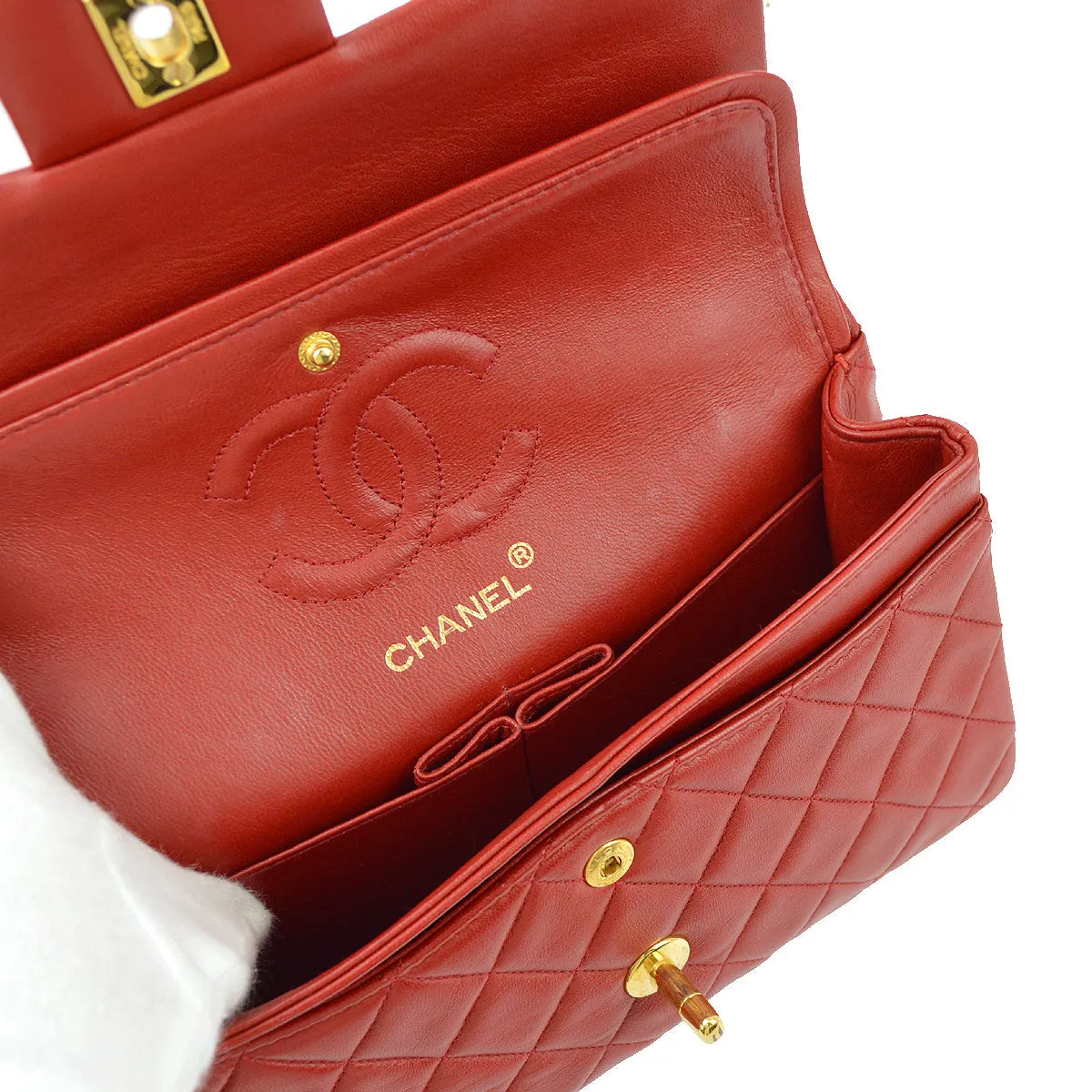 Chanel * Red Lambskin Small Classic Double Flap Shoulder Bag