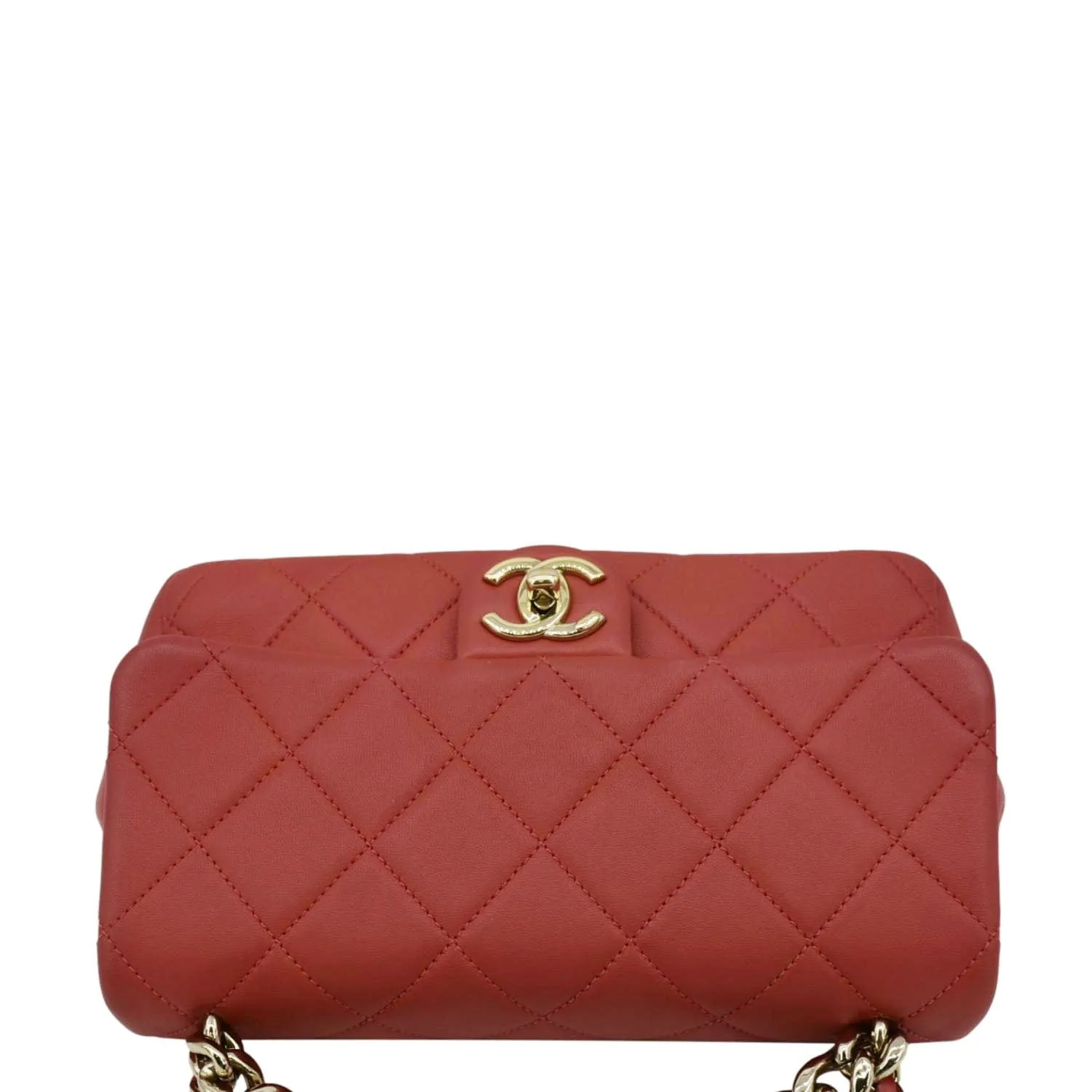 CHANEL Resin Chain Flap Lambskin Quilted Leather Shoulder Bag Red
