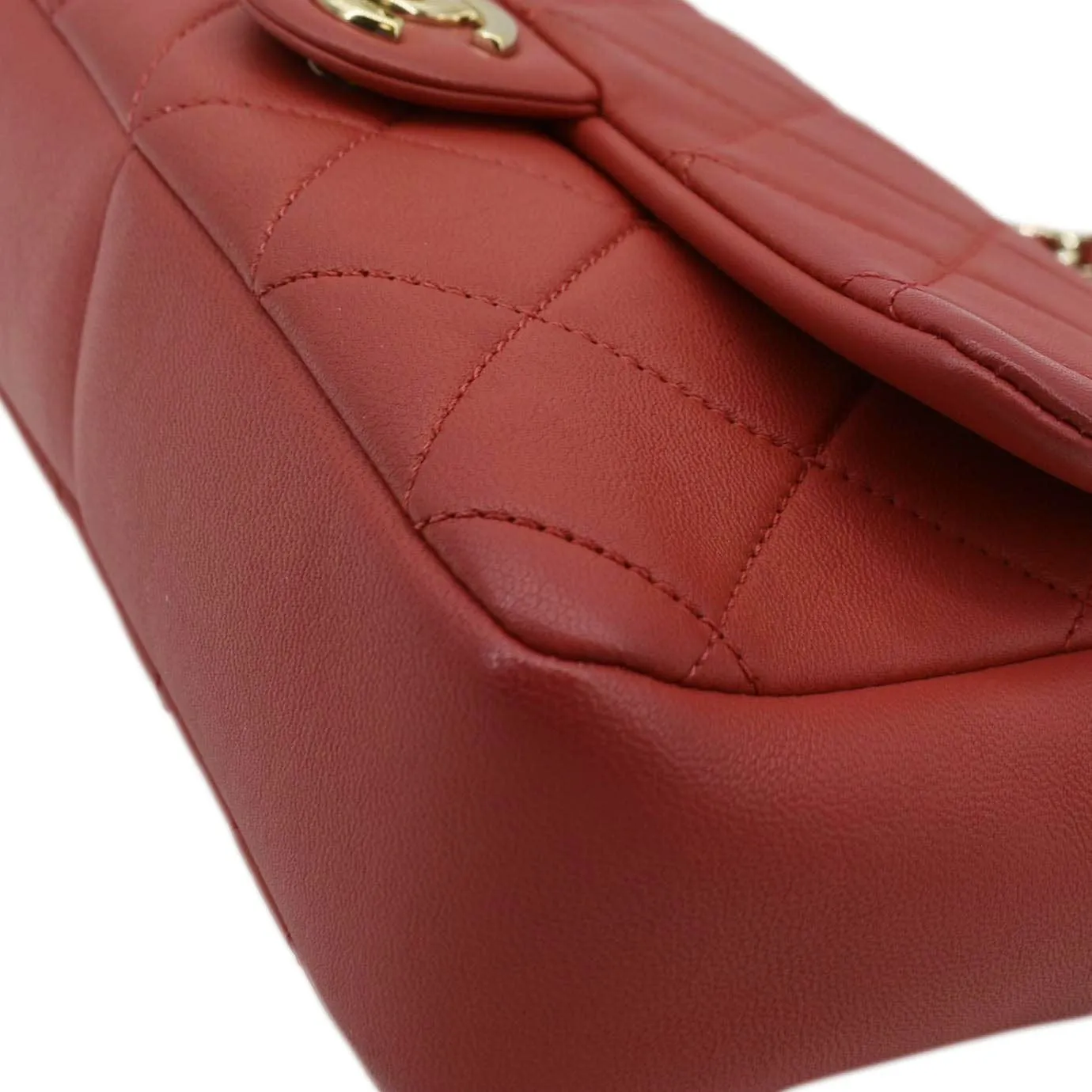 CHANEL Resin Chain Flap Lambskin Quilted Leather Shoulder Bag Red