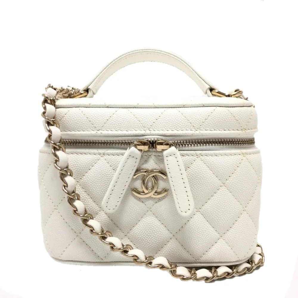CHANEL Shoulder Bag AS3171 Caviar skin white COCO Mark CC Vanity bag Women Used