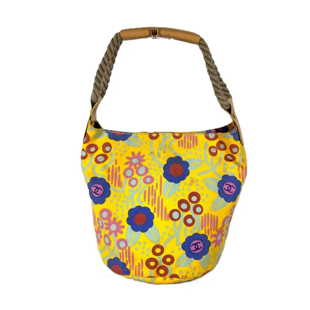 CHANEL Shoulder Bag canvas yellow High summer Flower Pattern