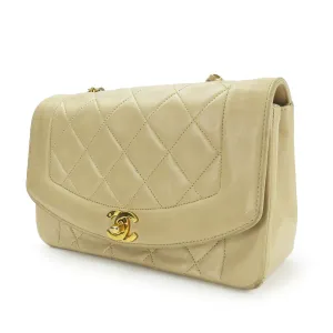 CHANEL Shoulder Bag lambskin beige Diana Women Used