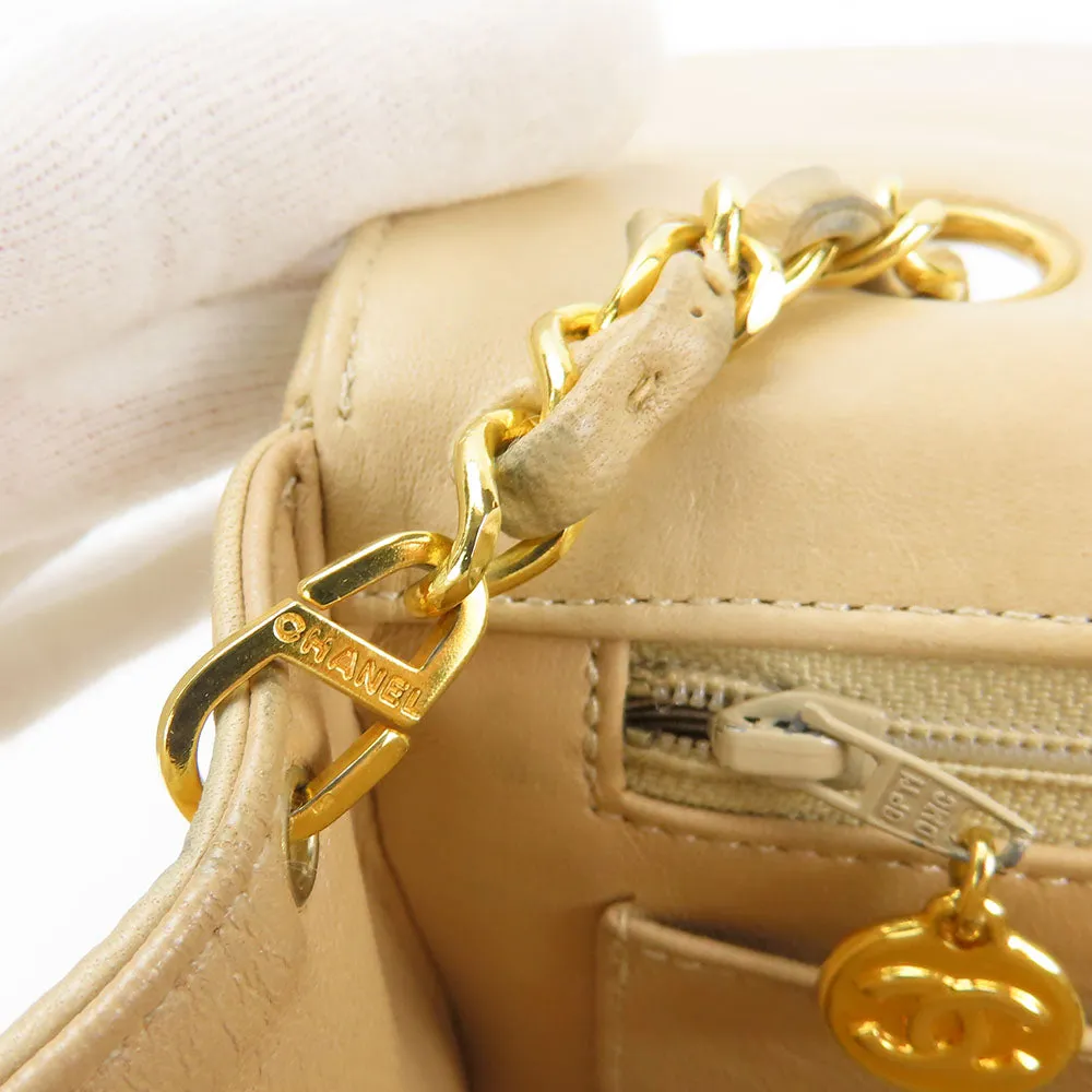 CHANEL Shoulder Bag lambskin beige Diana Women Used