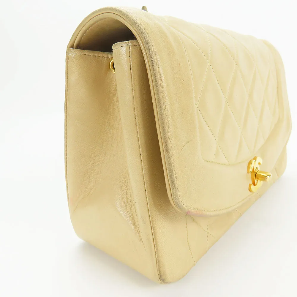 CHANEL Shoulder Bag lambskin beige Diana Women Used