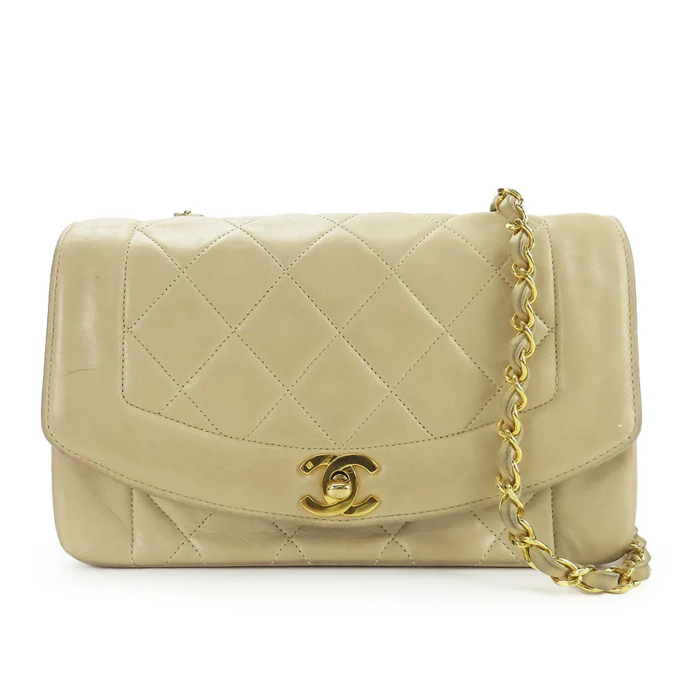 CHANEL Shoulder Bag lambskin beige Diana Women Used