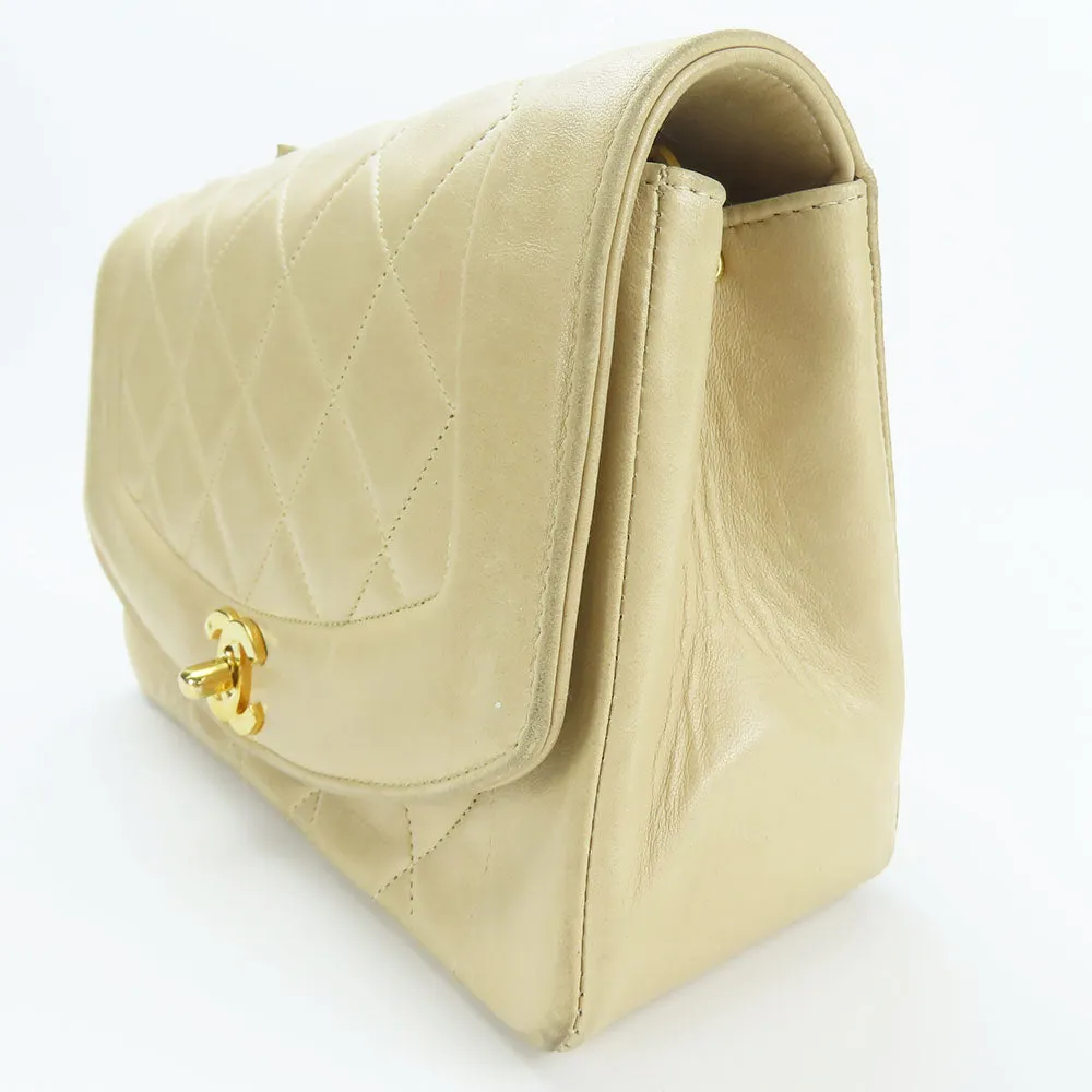CHANEL Shoulder Bag lambskin beige Diana Women Used