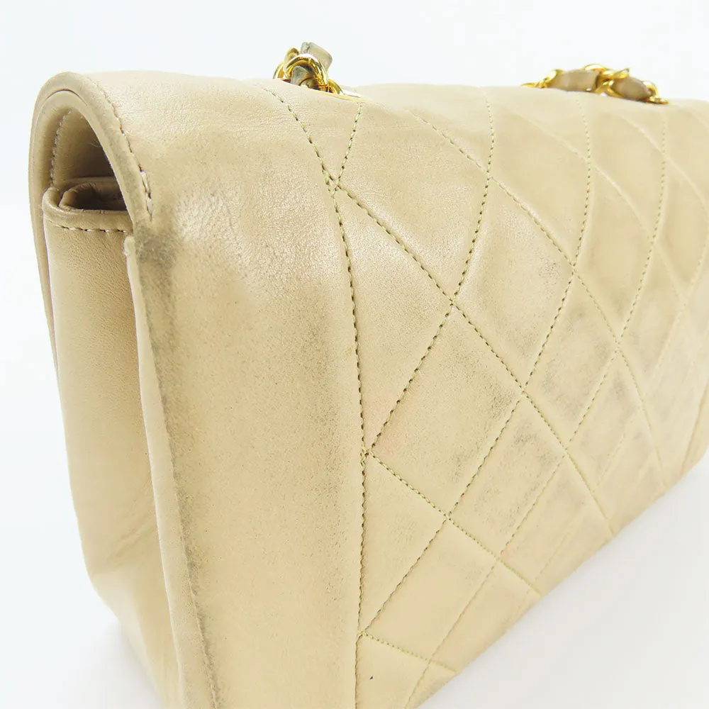 CHANEL Shoulder Bag lambskin beige Diana Women Used