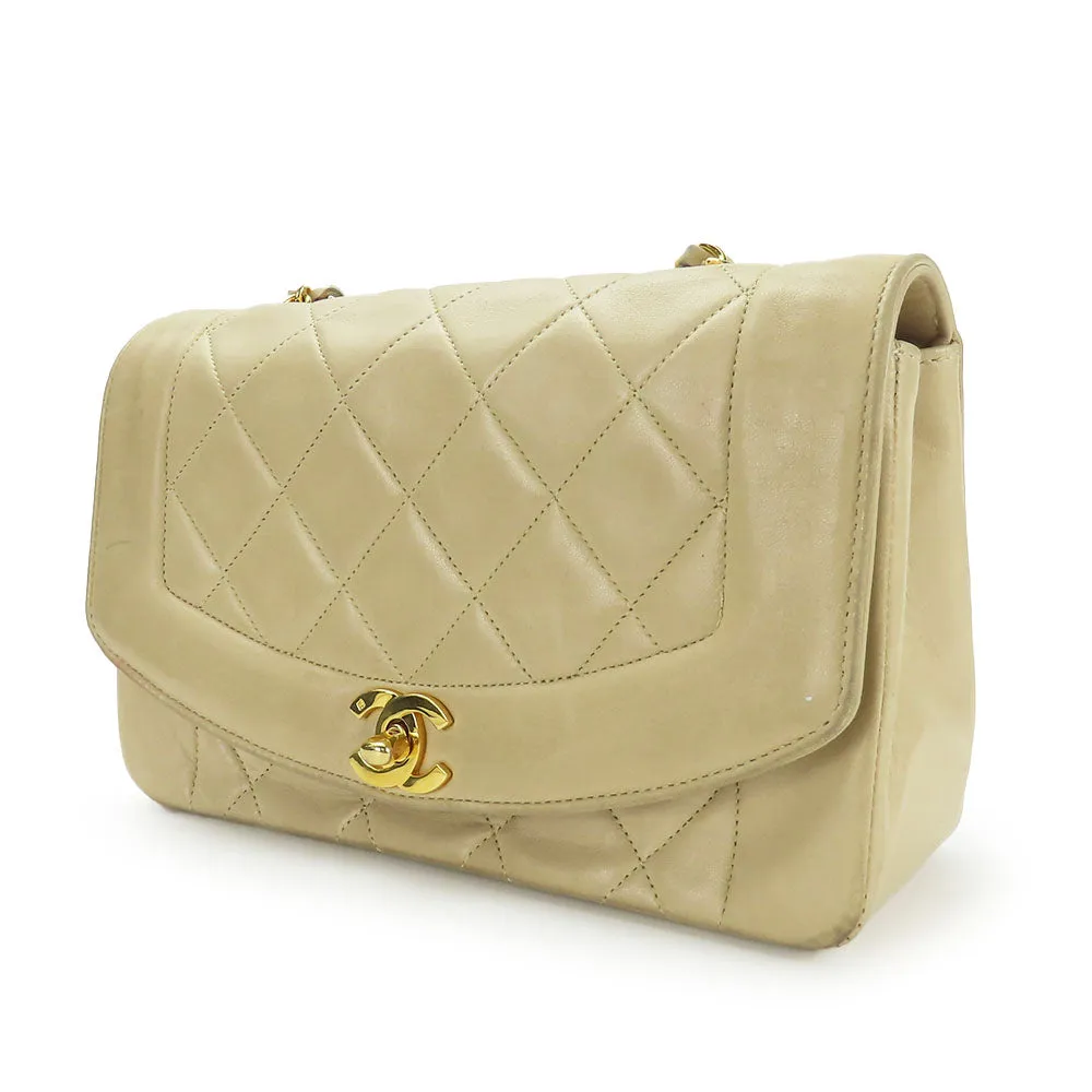 CHANEL Shoulder Bag lambskin beige Diana Women Used