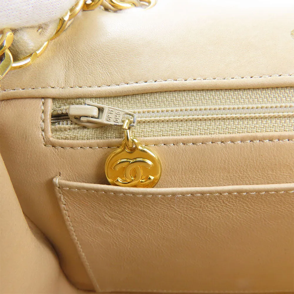 CHANEL Shoulder Bag lambskin beige Diana Women Used