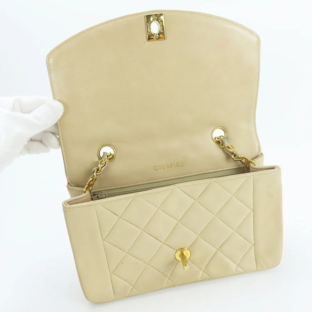 CHANEL Shoulder Bag lambskin beige Diana Women Used