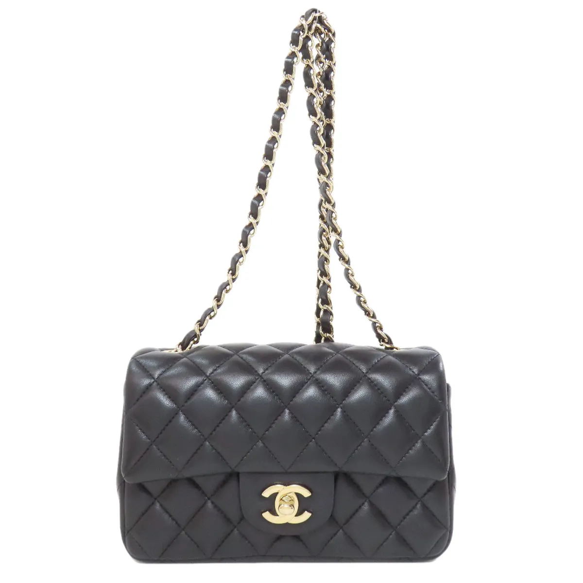 CHANEL Shoulder Bag lambskin black Matelasse Gold Metal Women Used