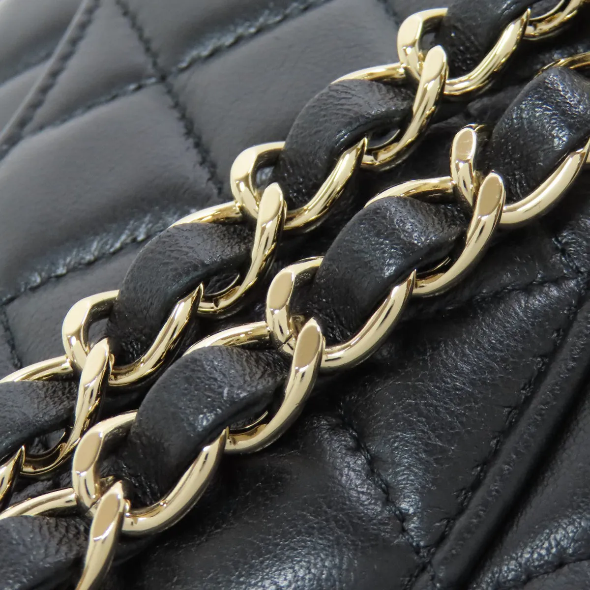 CHANEL Shoulder Bag lambskin black Matelasse Gold Metal Women Used