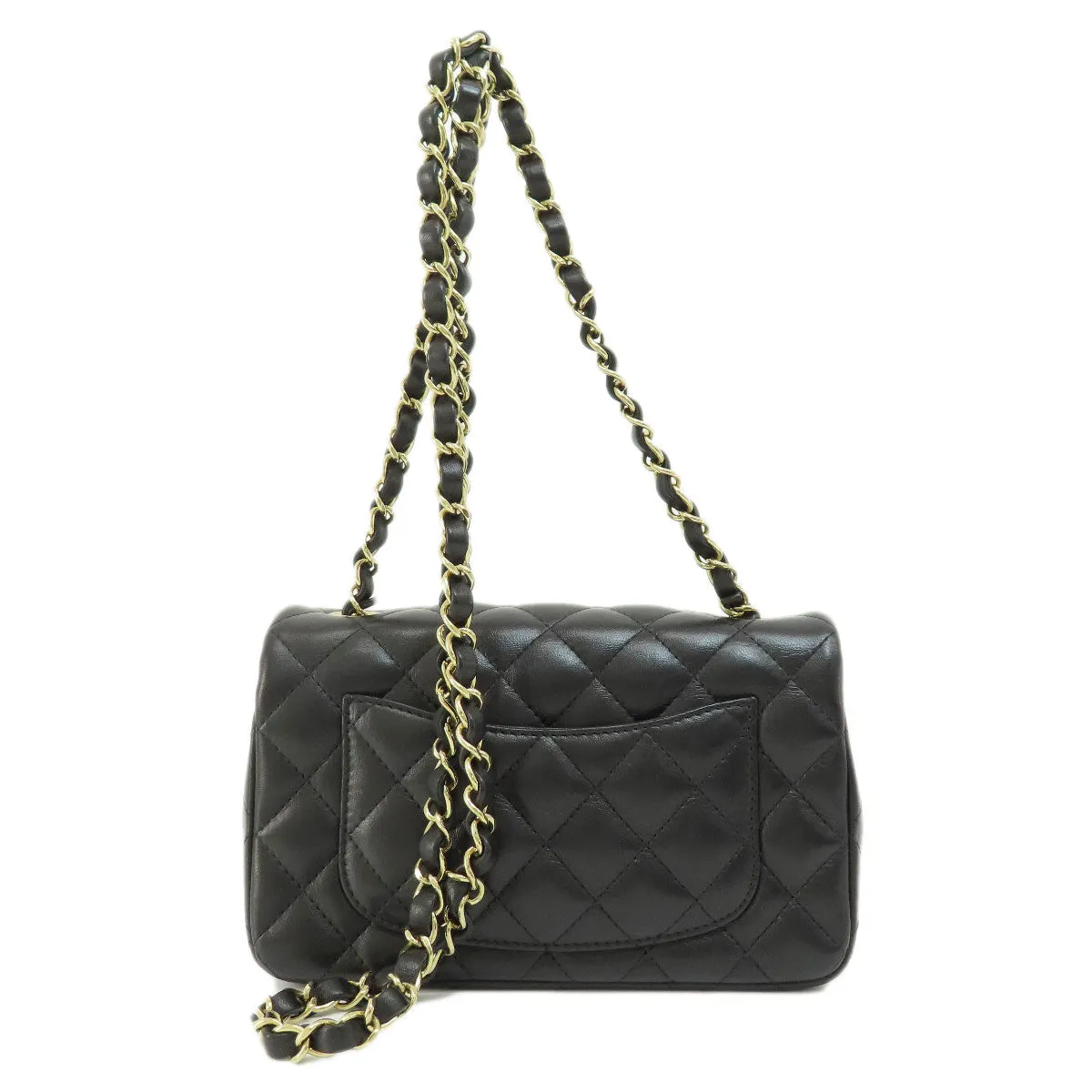CHANEL Shoulder Bag lambskin black Matelasse Gold Metal