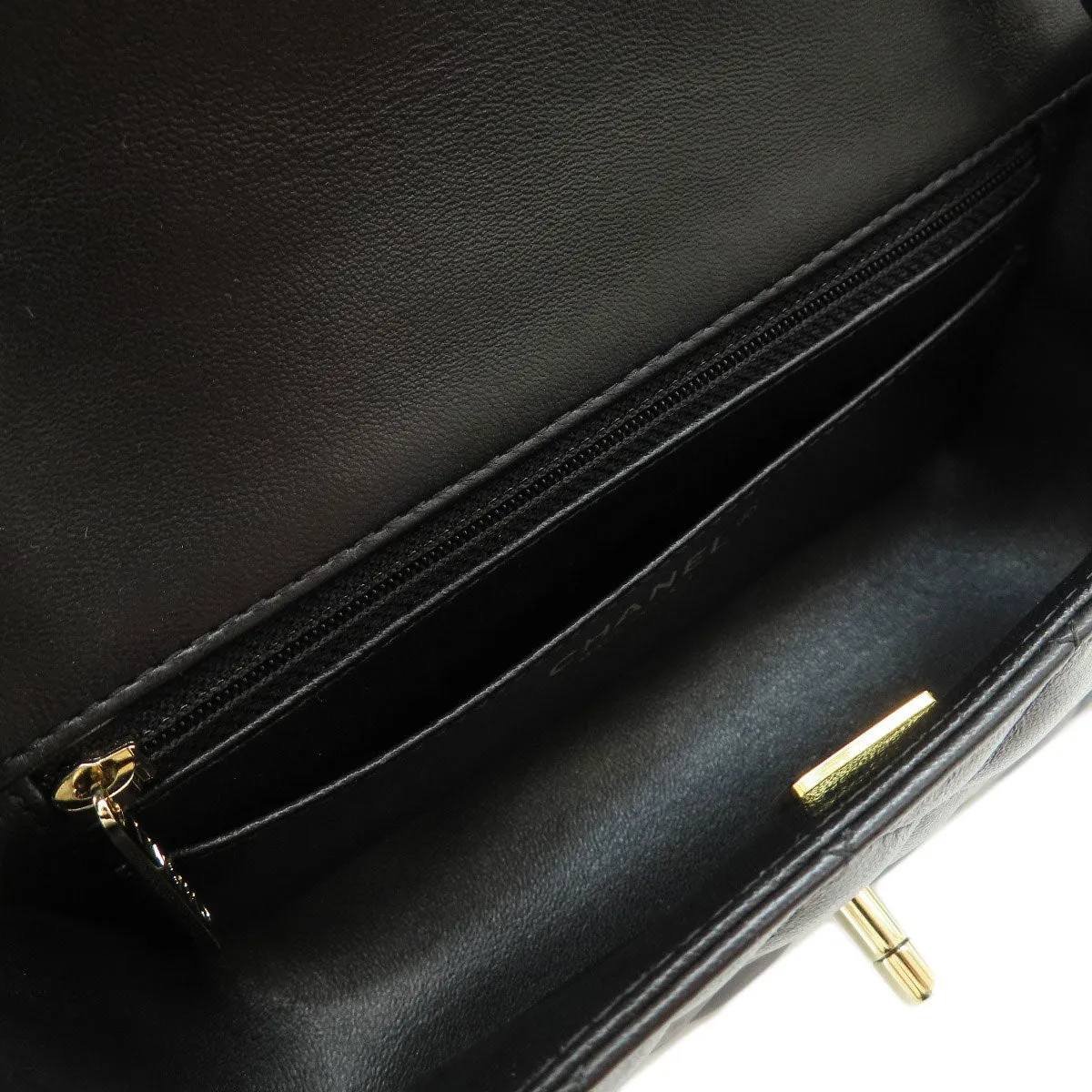 CHANEL Shoulder Bag lambskin black Matelasse Gold Metal