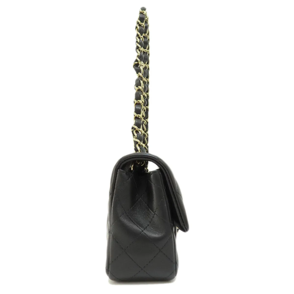 CHANEL Shoulder Bag lambskin black Matelasse Gold Metal