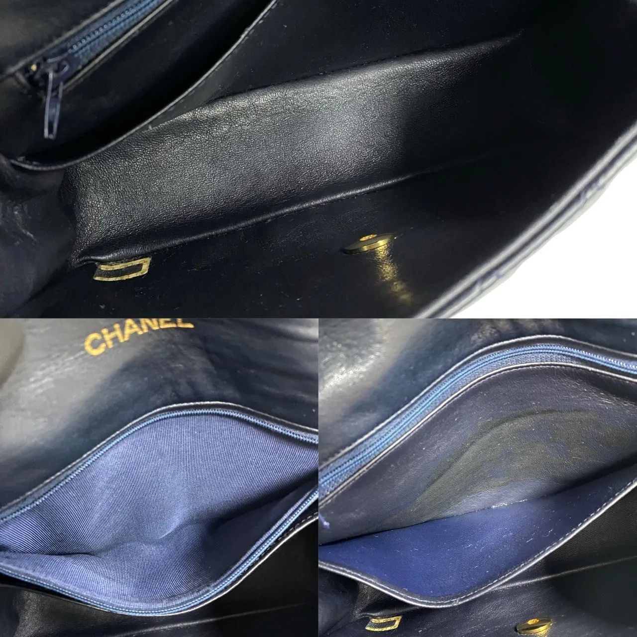 CHANEL Shoulder Bag lambskin Navy Matrasse