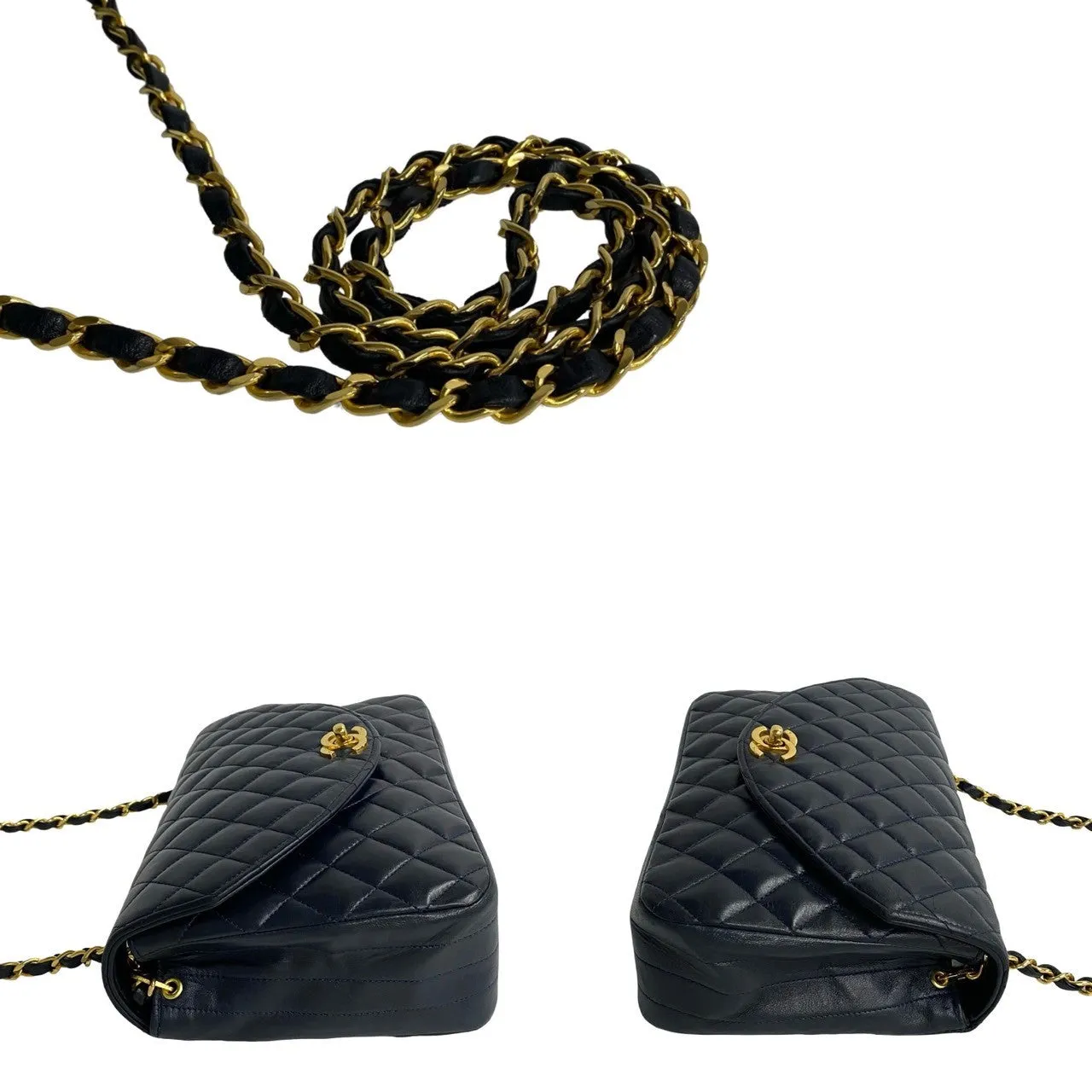 CHANEL Shoulder Bag lambskin Navy Matrasse