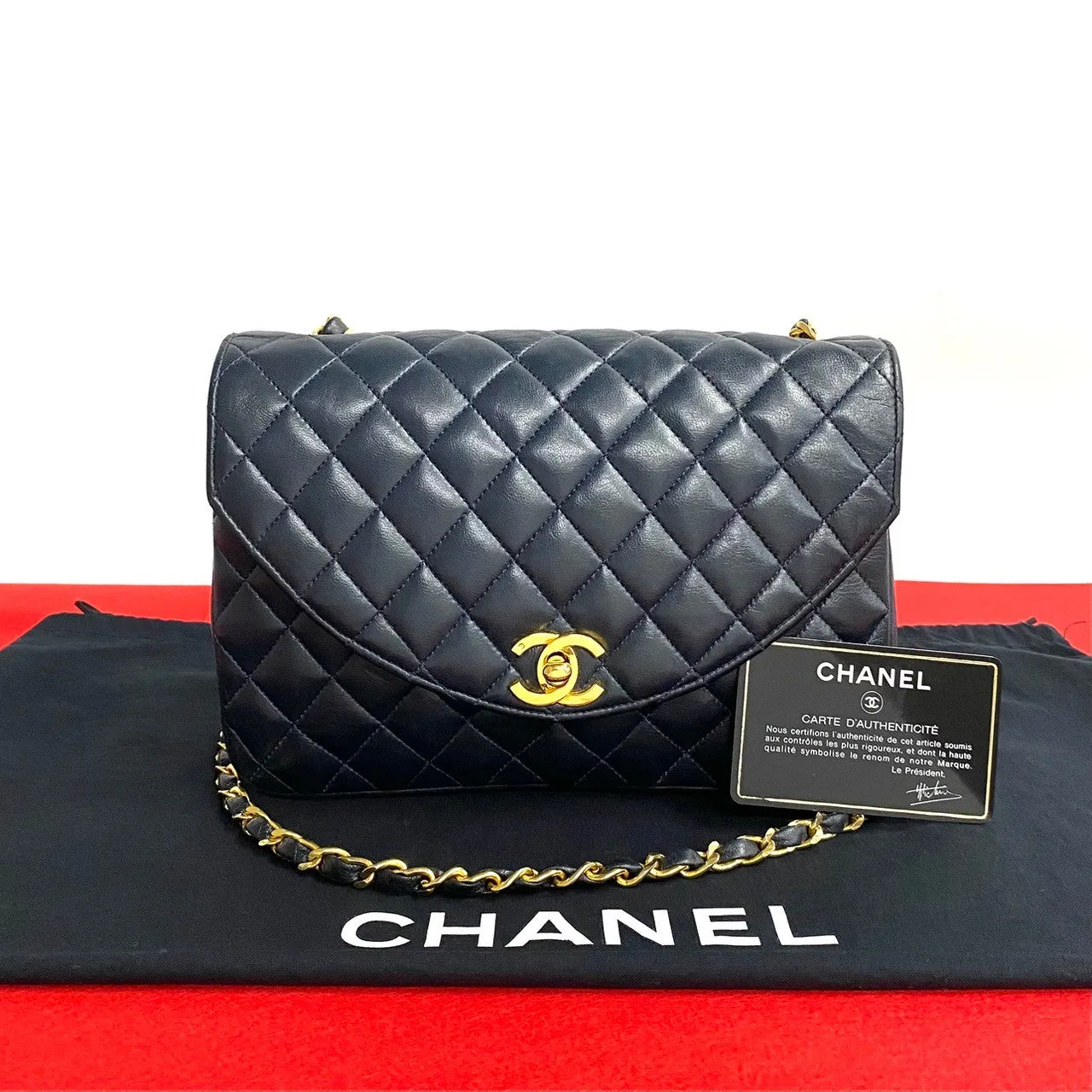 CHANEL Shoulder Bag lambskin Navy Matrasse