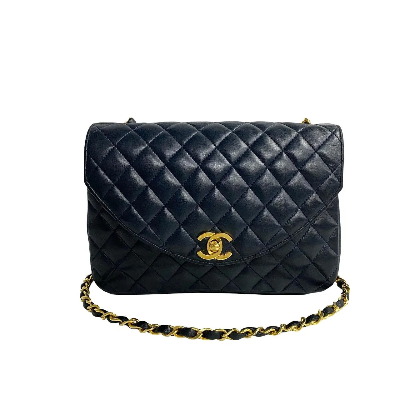 CHANEL Shoulder Bag lambskin Navy Matrasse