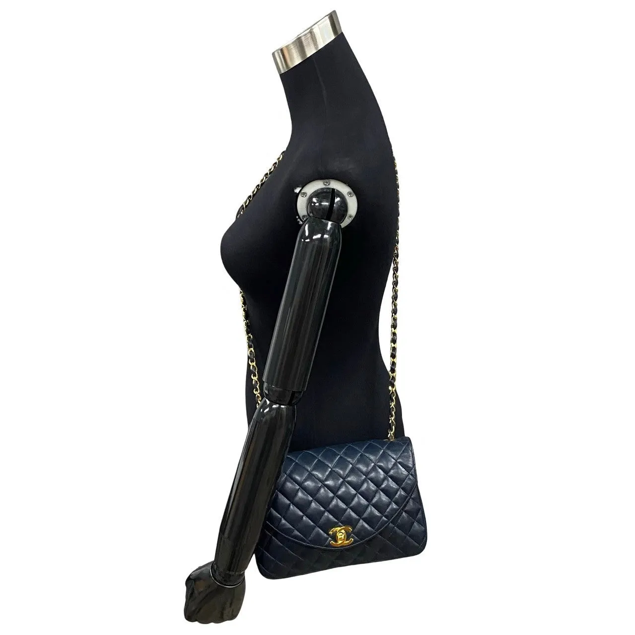 CHANEL Shoulder Bag lambskin Navy Matrasse