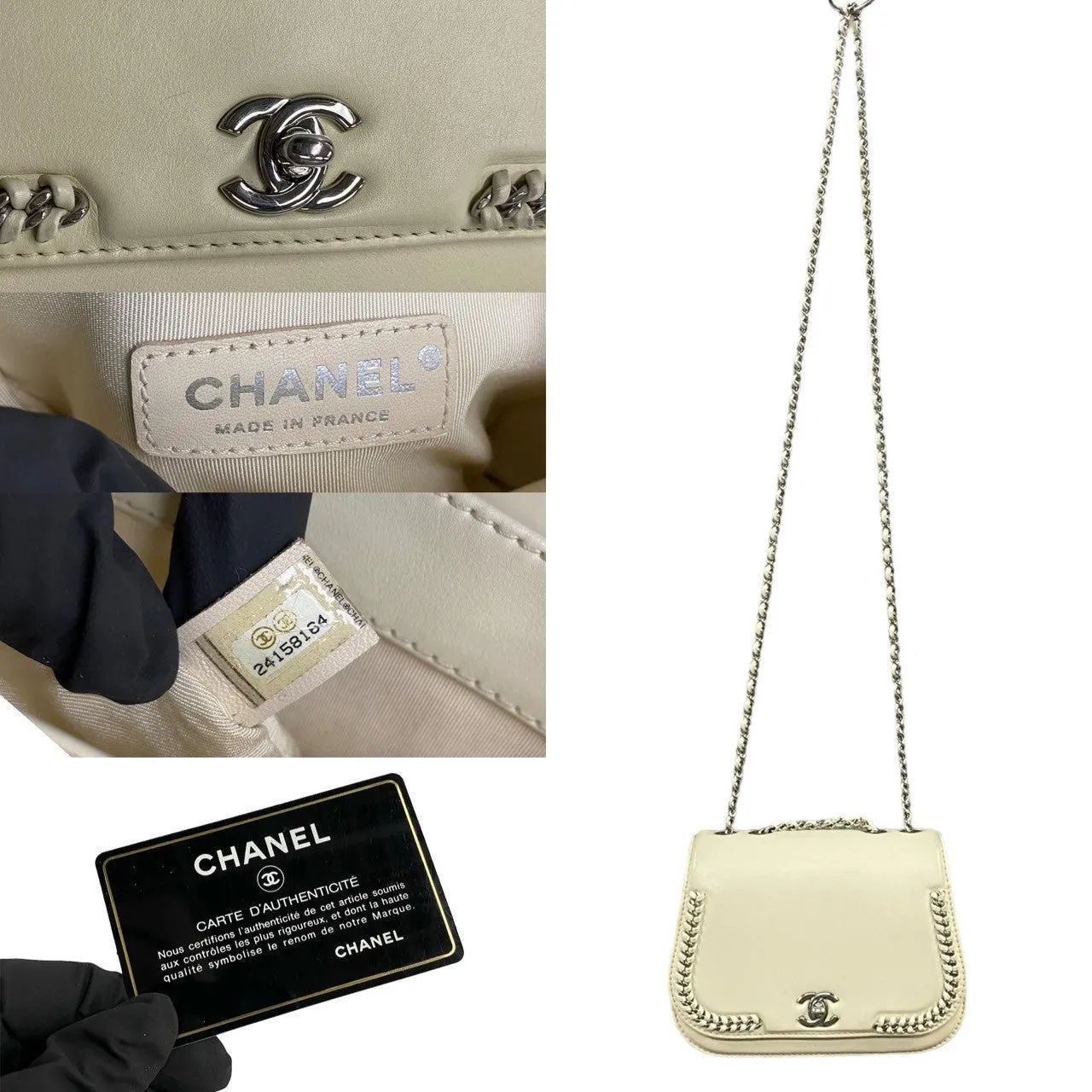 CHANEL Shoulder Bag lambskin white COCO Mark Women Used