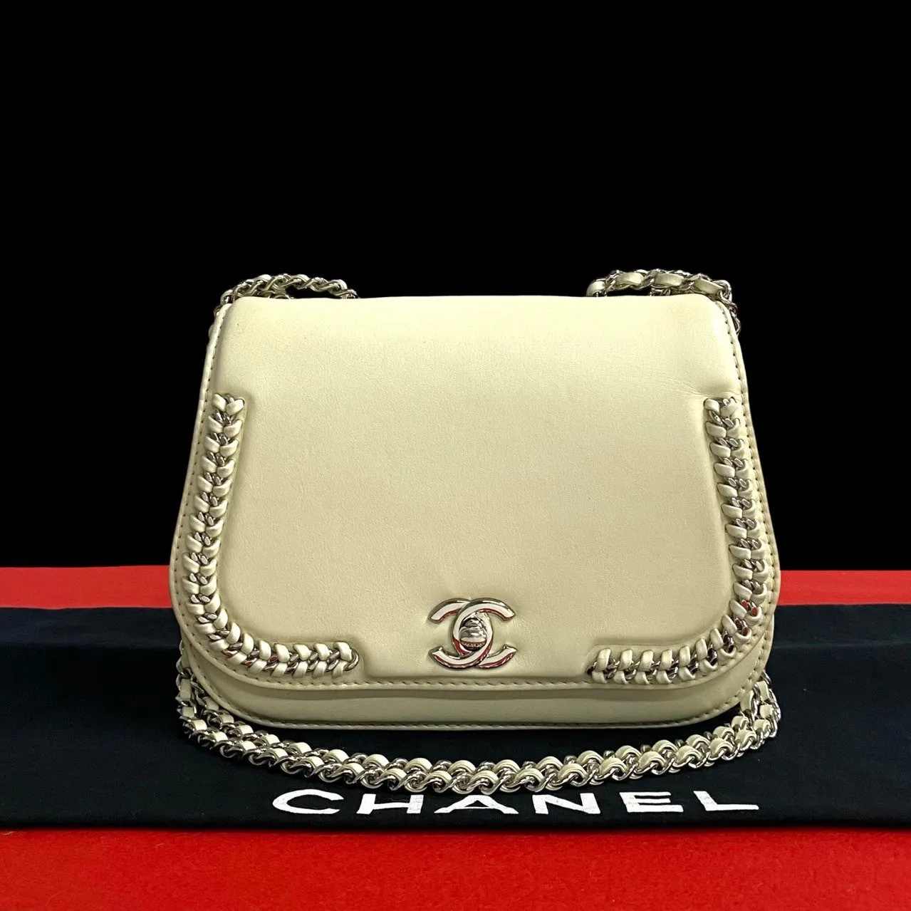 CHANEL Shoulder Bag lambskin white COCO Mark Women Used