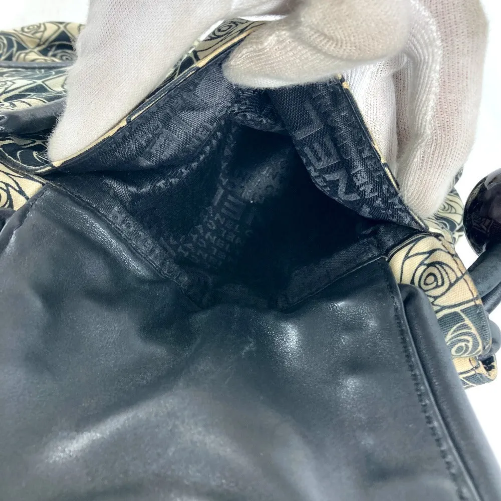 CHANEL Shoulder Bag Leather / canvas black By color Camelia