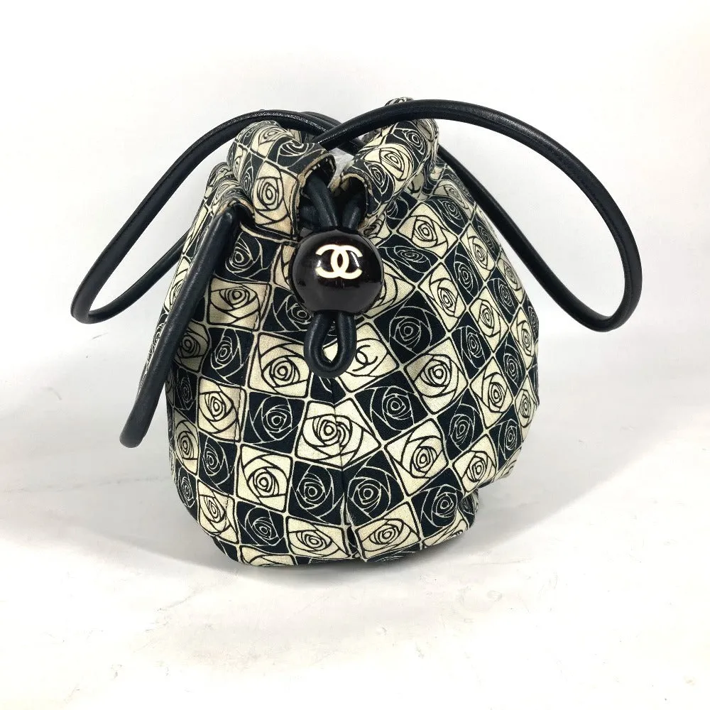 CHANEL Shoulder Bag Leather / canvas black By color Camelia
