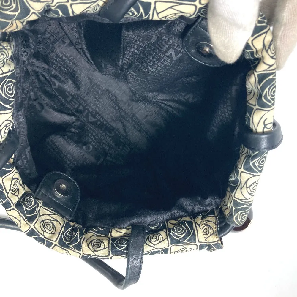CHANEL Shoulder Bag Leather / canvas black By color Camelia