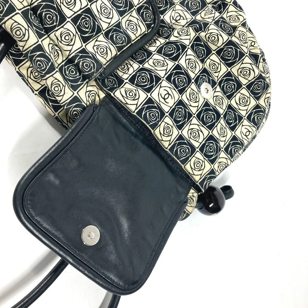 CHANEL Shoulder Bag Leather / canvas black By color Camelia
