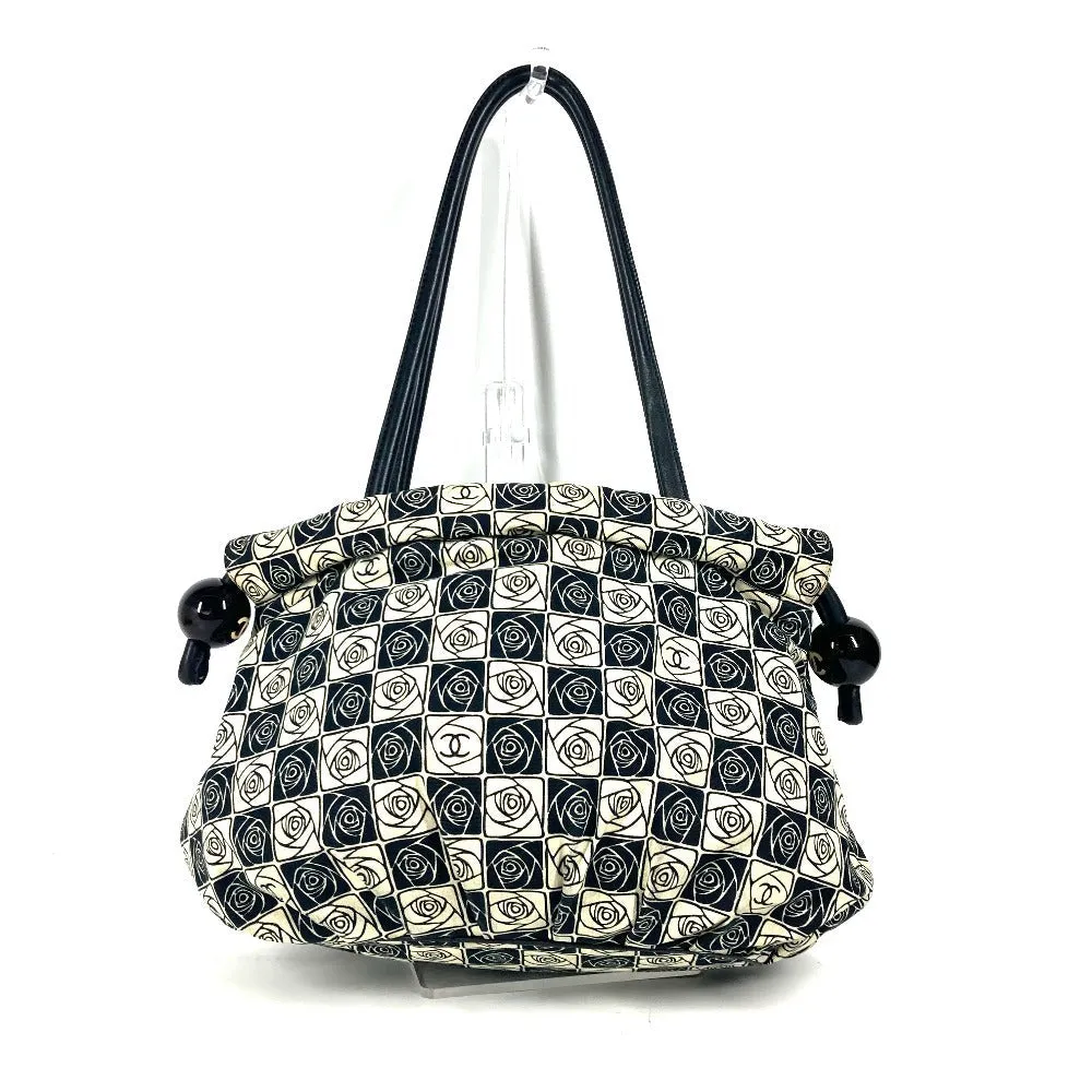 CHANEL Shoulder Bag Leather / canvas black By color Camelia