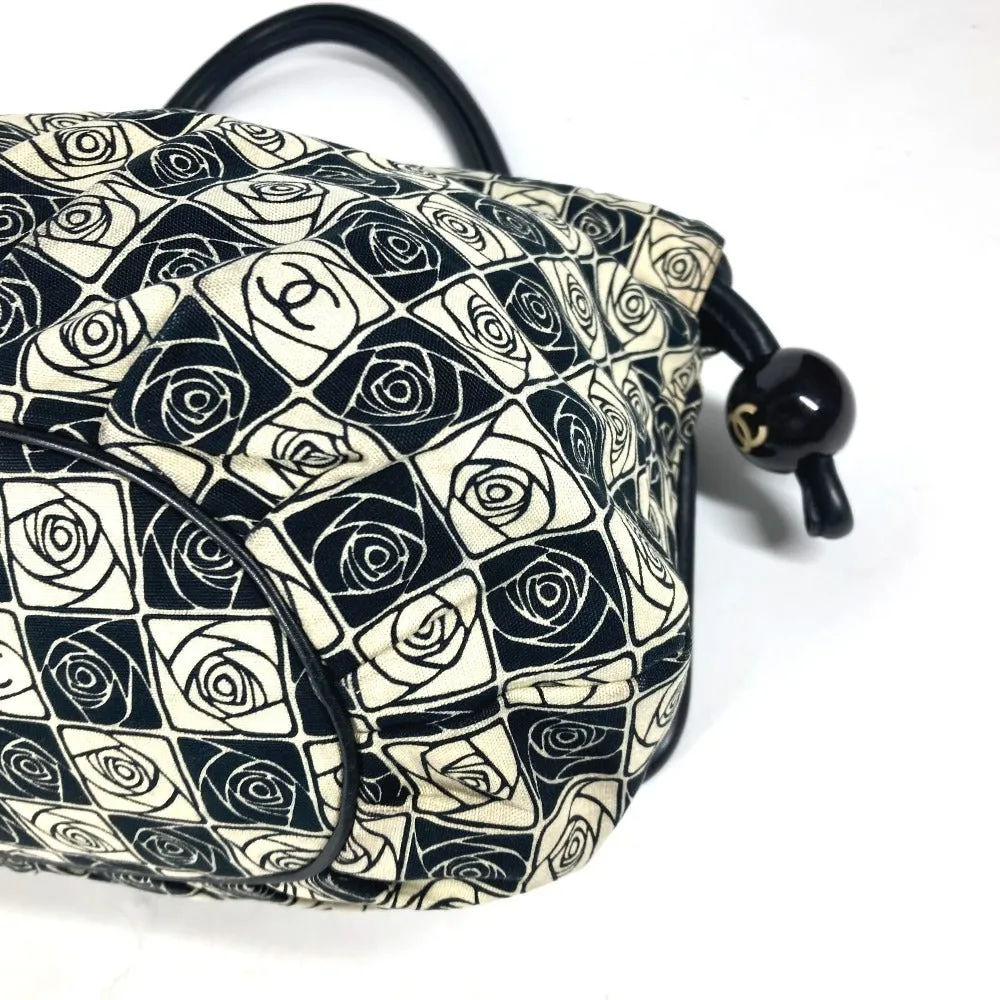 CHANEL Shoulder Bag Leather / canvas black By color Camelia