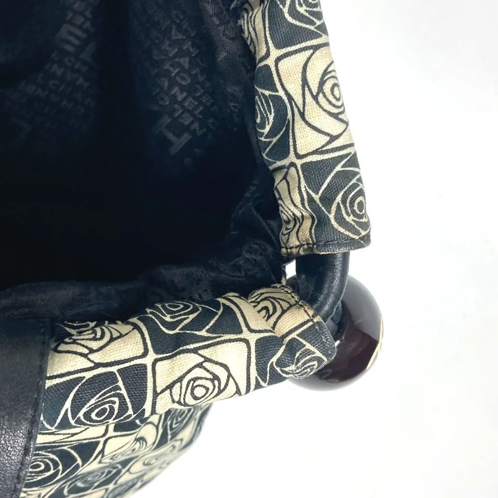 CHANEL Shoulder Bag Leather / canvas black By color Camelia